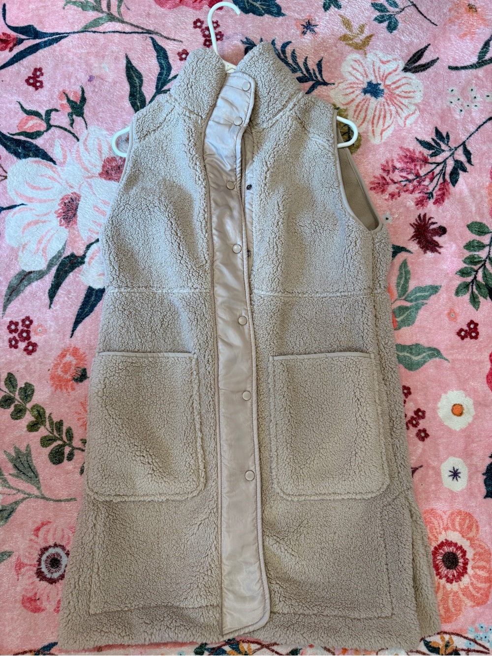 Zella Beige Sherpa Fleece Vest Coat - Women